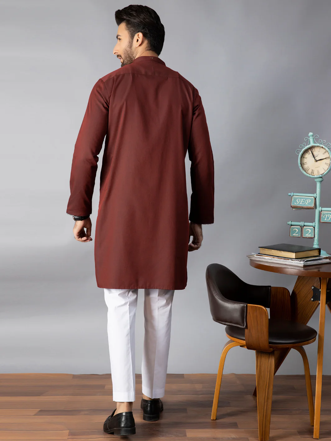 Maroon Blended Kurta - AL-K-1085B - Image 3