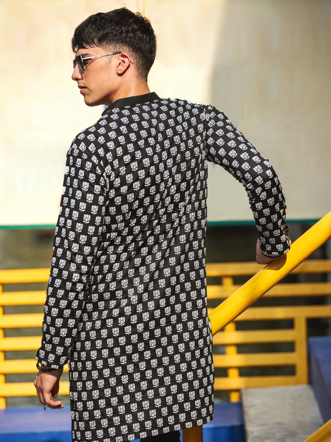 Black Cotton Kurta - AL-K-1133A - Image 3