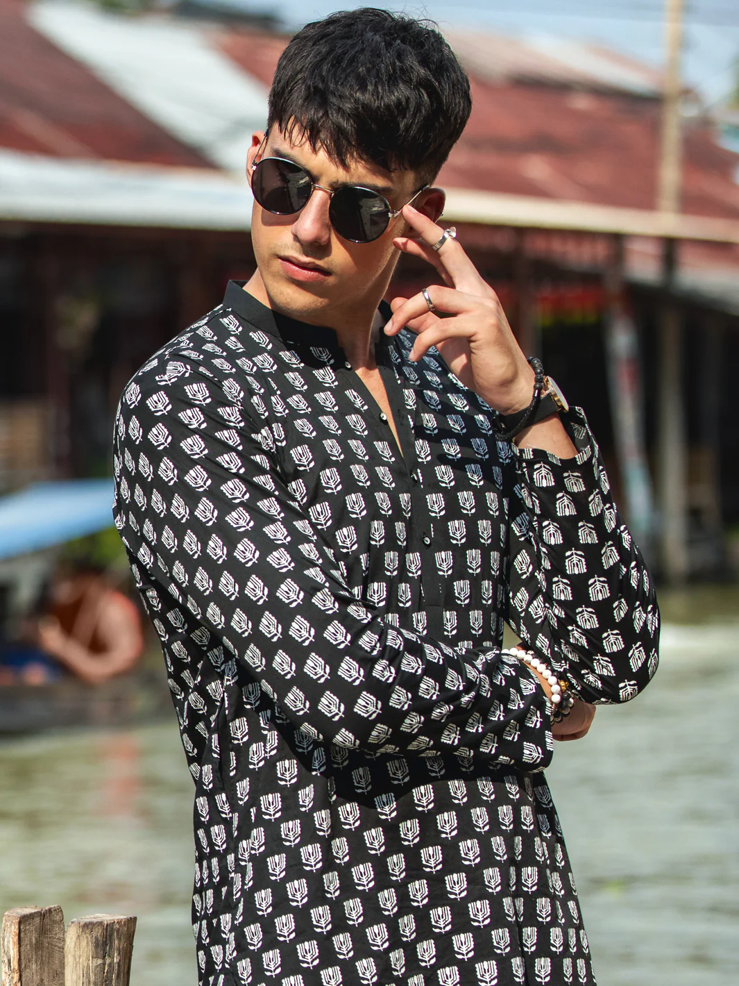 Black Cotton Kurta - AL-K-1133A - Image 4