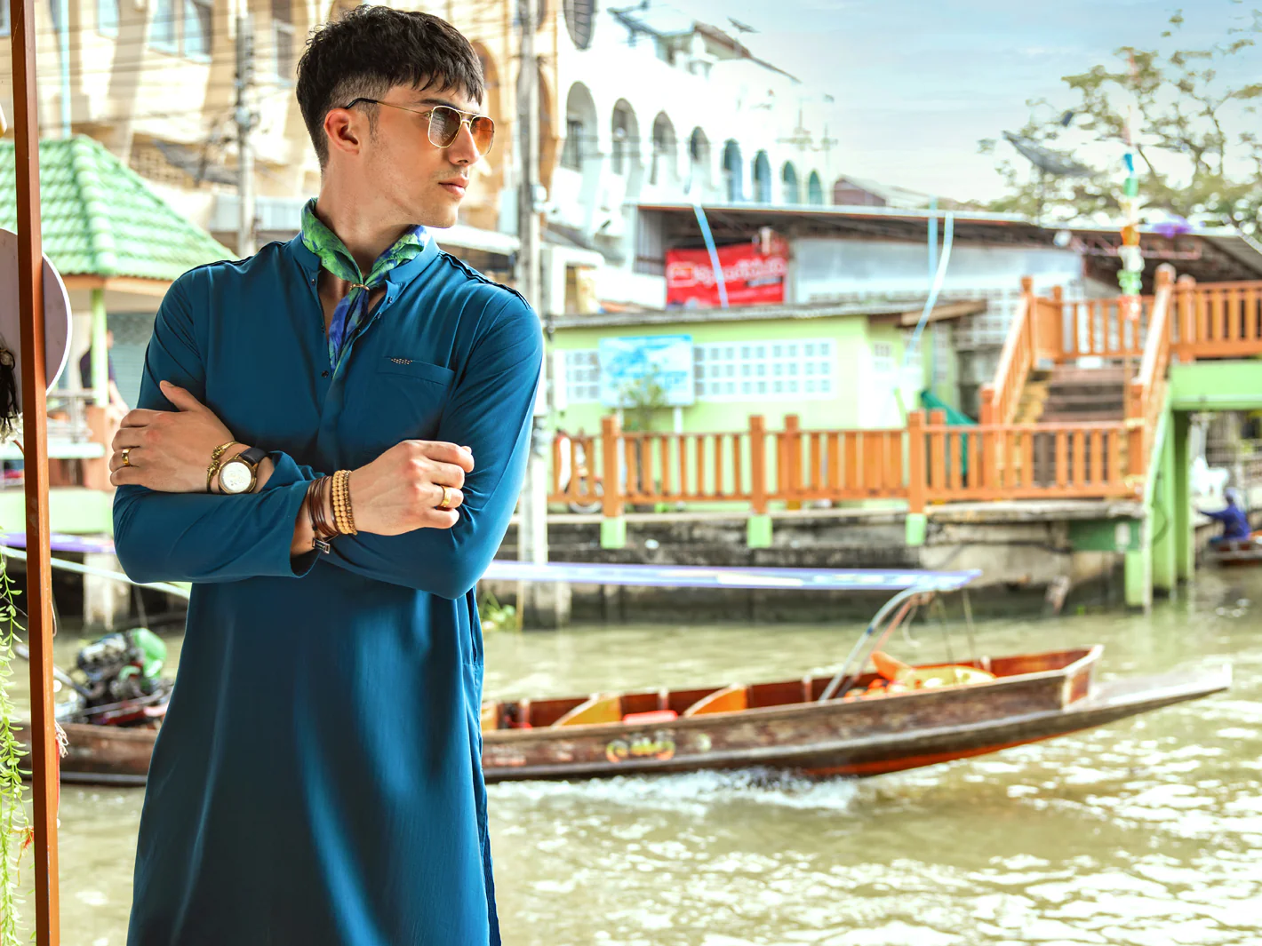 Teal Blue Blended Kurta - AL-K-1142 - Image 3