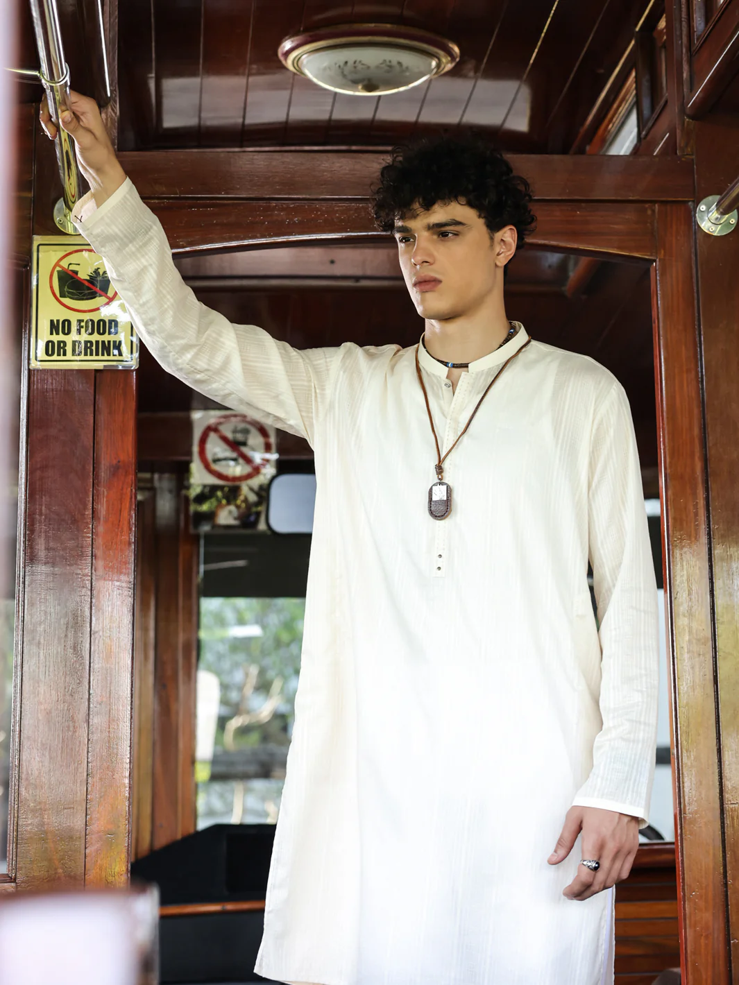 Off White Cotton Kurta - AL-K-1146B - Image 3
