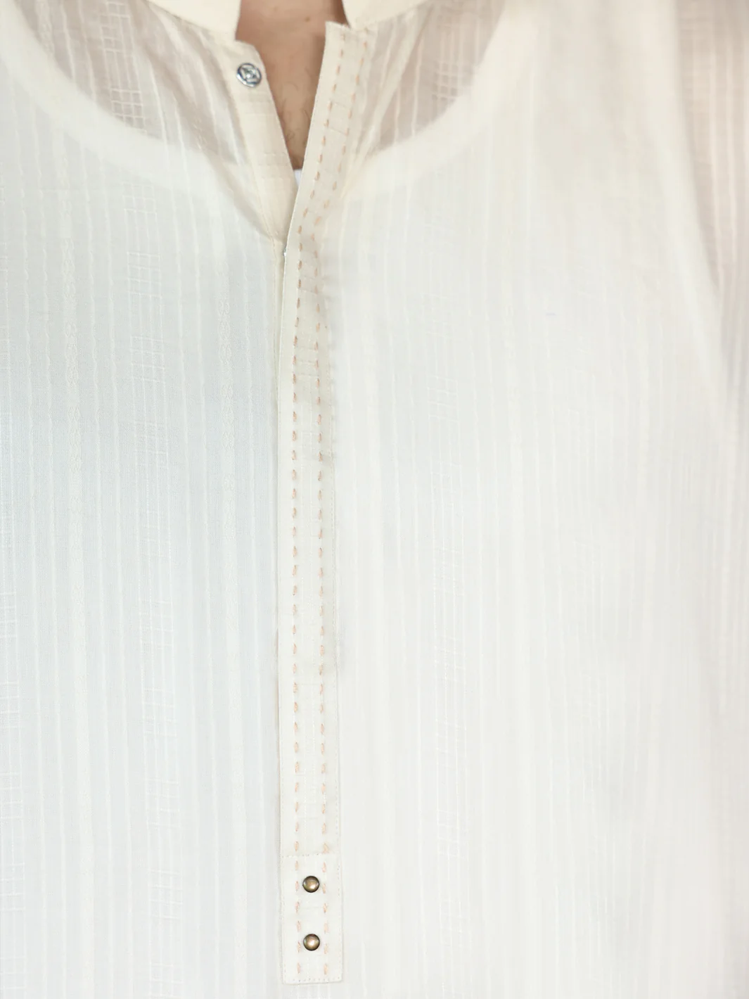 Off White Cotton Kurta - AL-K-1146B - Image 4