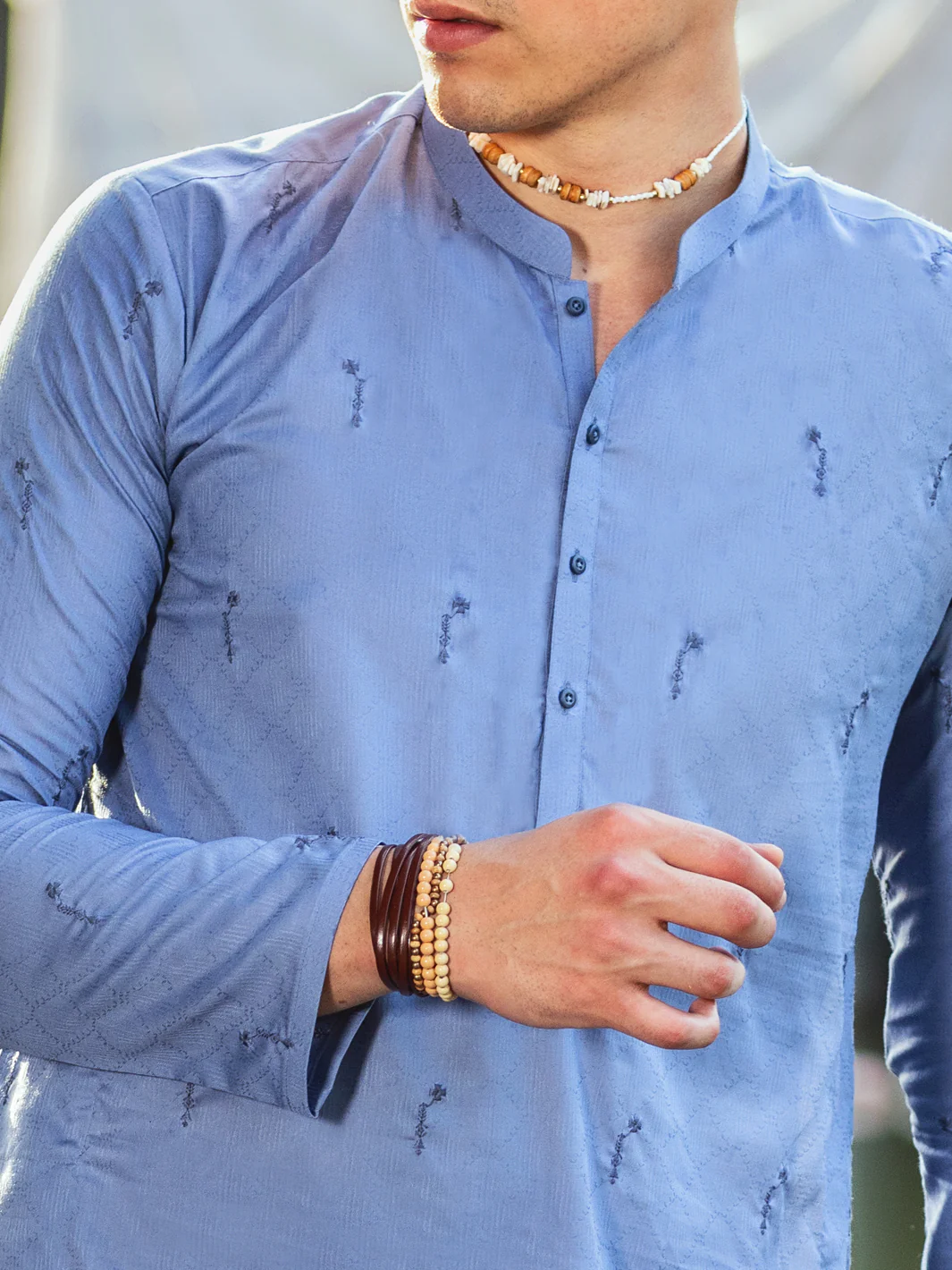Blue Cotton Kurta - AL-K-1147B - Image 3