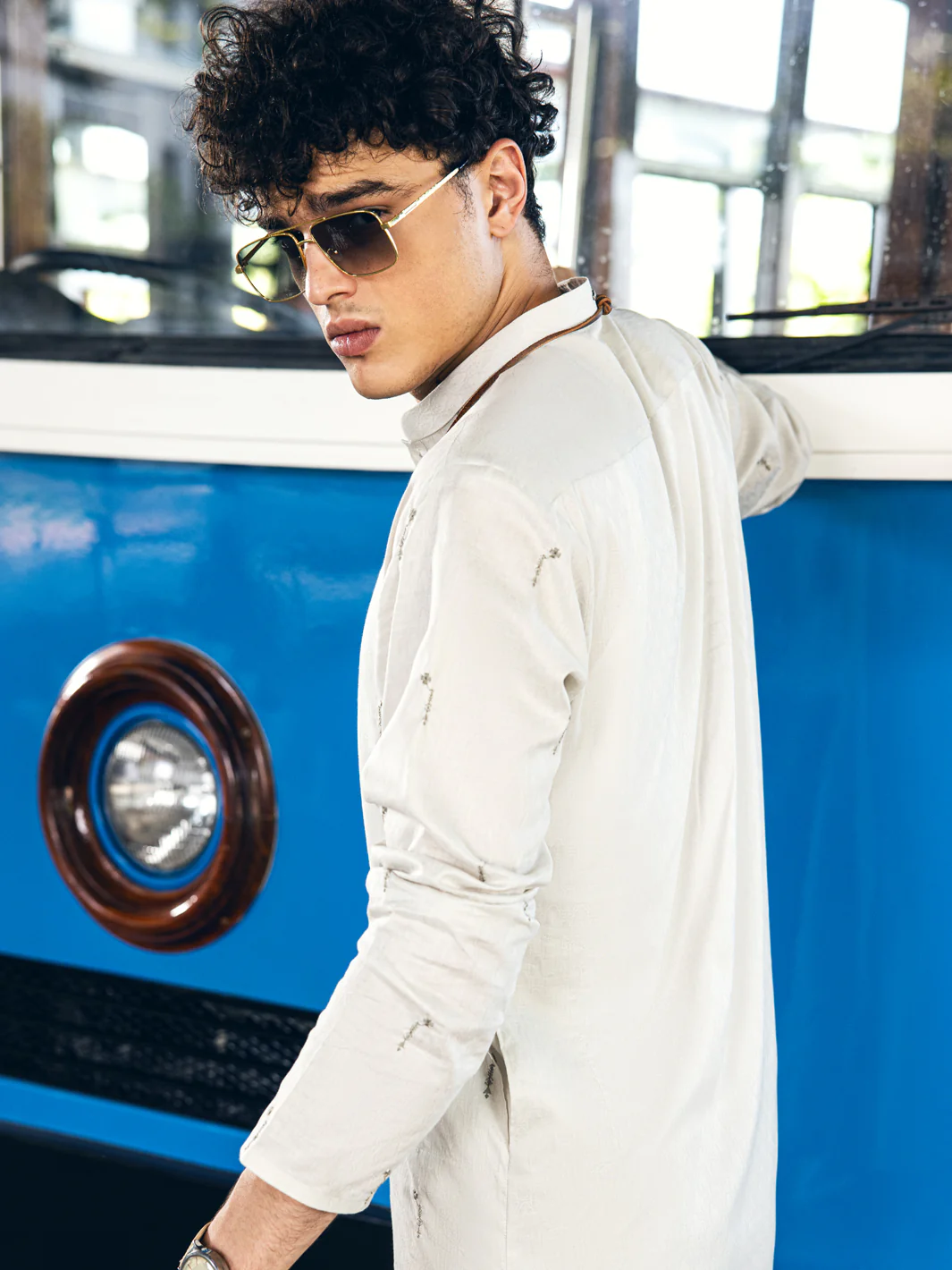 Light Grey Cotton Kurta - AL-K-1147C - Image 2