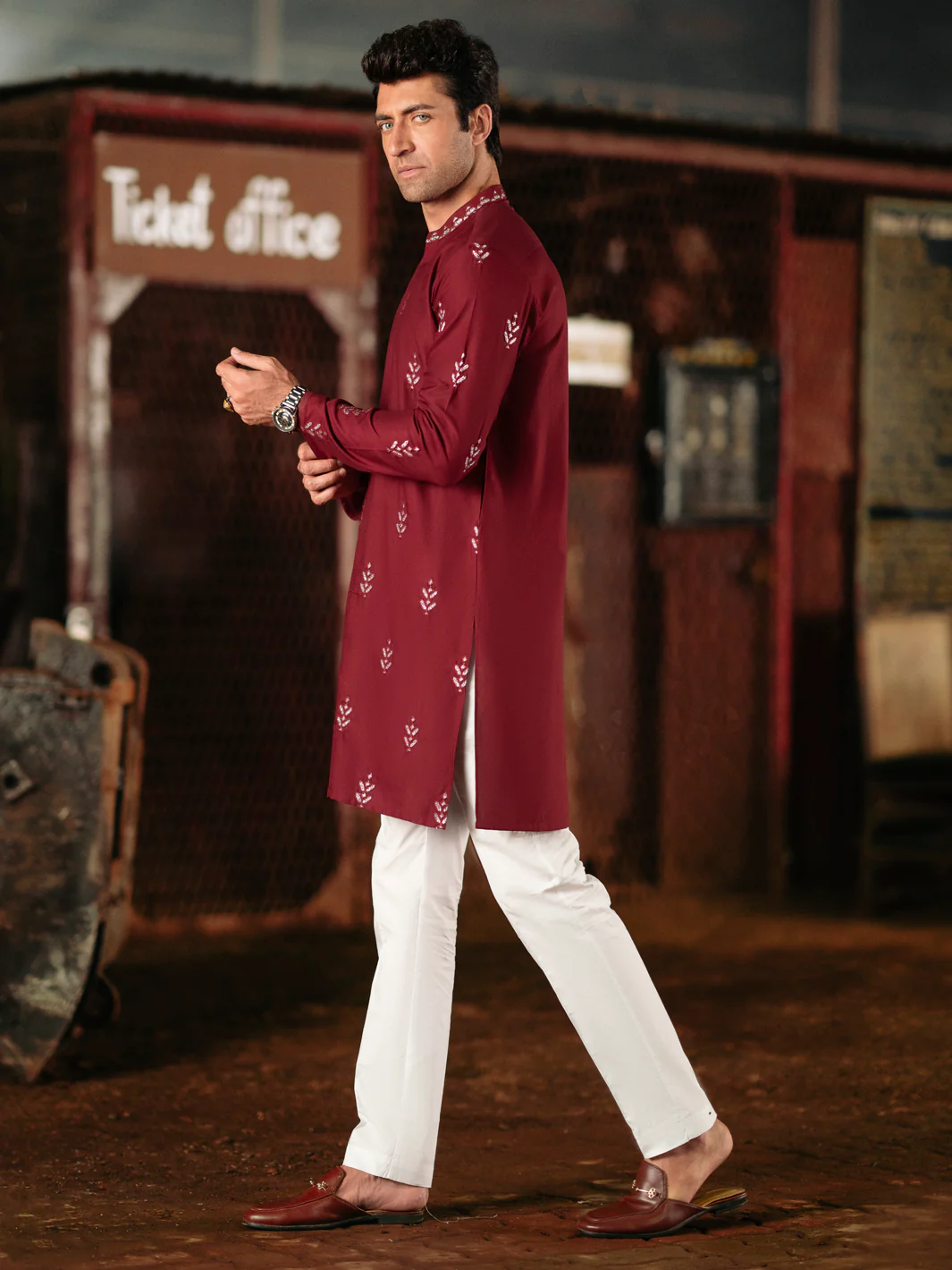 Maroon Blended Kurta - AL-K-1160D - Image 2