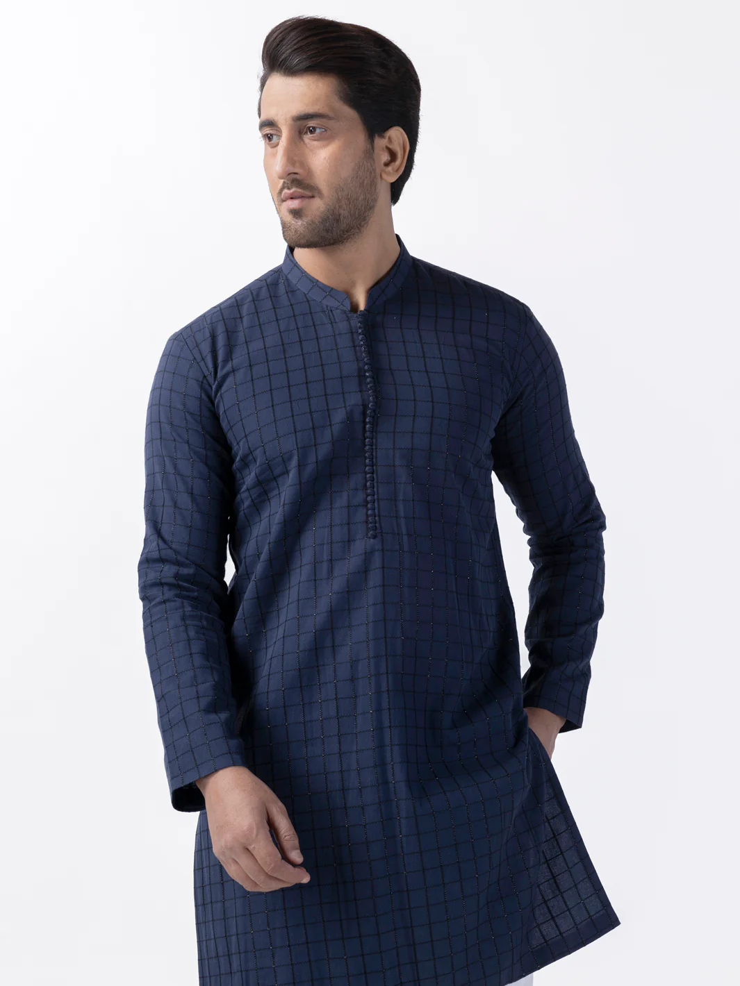 Navy Blue Cotton Kurta - AL-K-1165A - Image 2