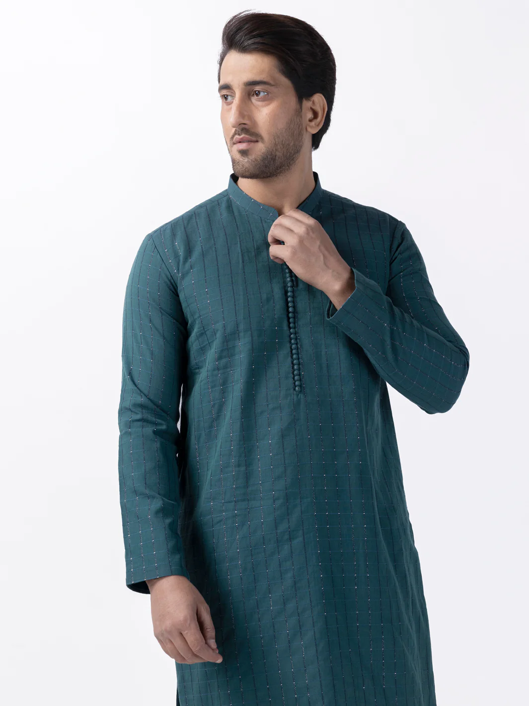 Green Cotton Kurta - AL-K-1165C - Image 3
