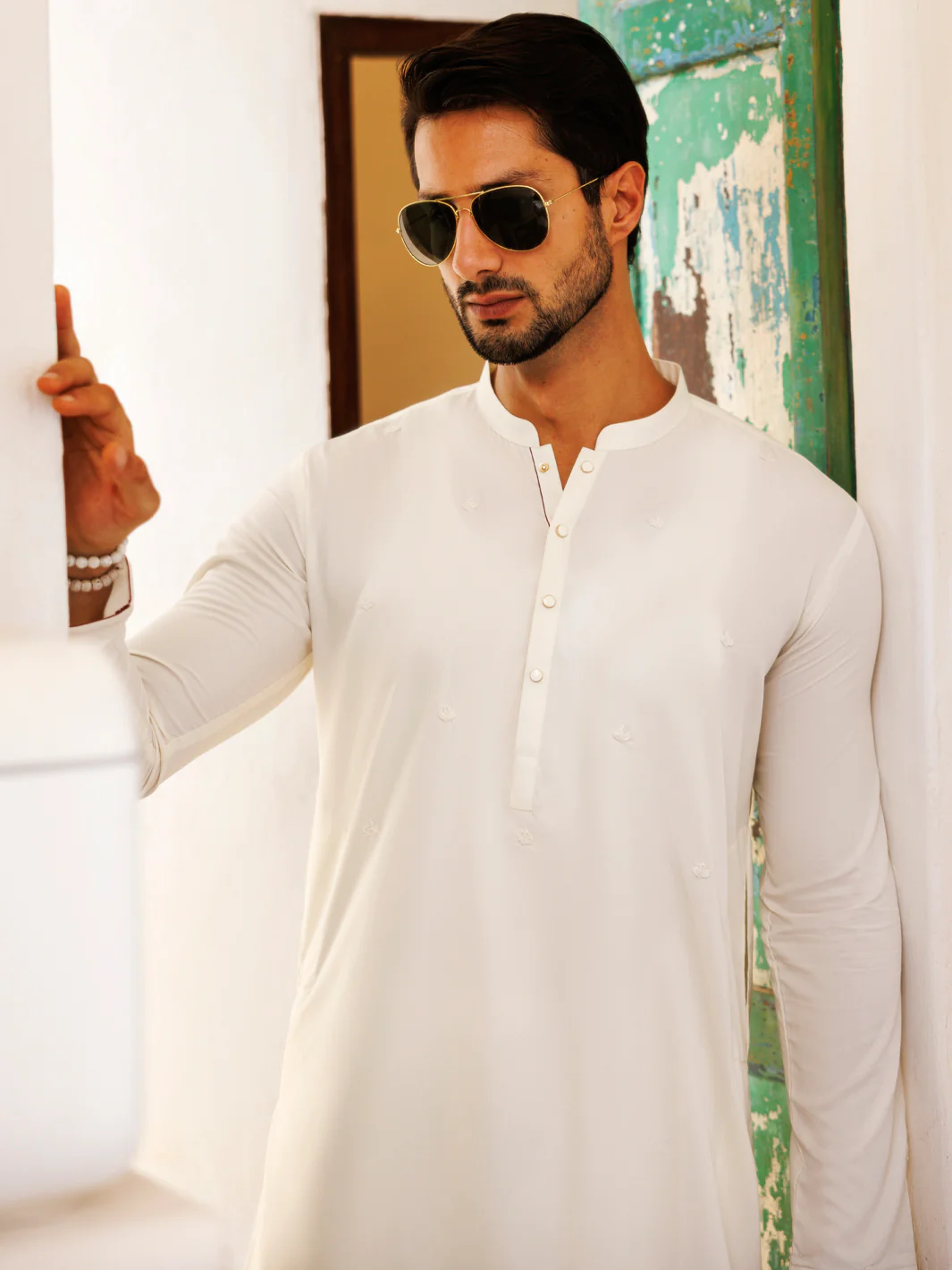 Off White Blended Kurta - AL-K-1168A - Image 2
