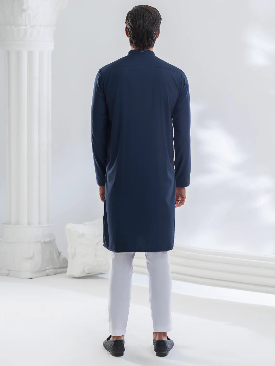 Navy Blue Blended Kurta - AL-K-1168B - Image 2