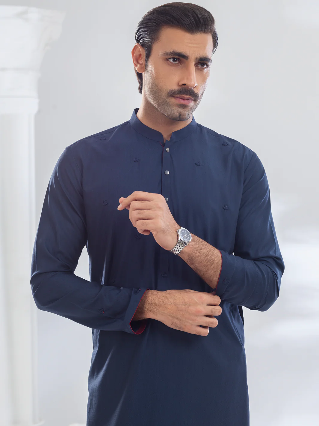 Navy Blue Blended Kurta - AL-K-1168B - Image 3