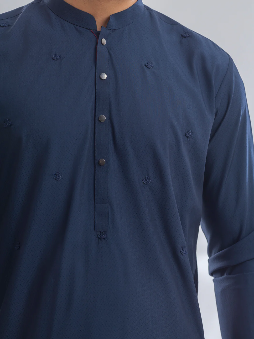 Navy Blue Blended Kurta - AL-K-1168B - Image 4