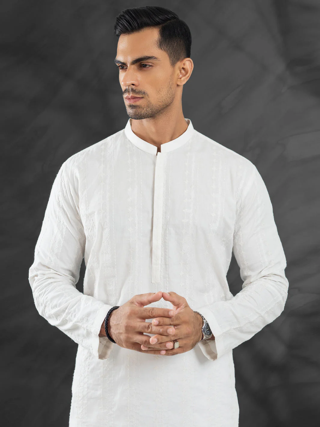 White Cotton Kurta - AL-K-1171A - Image 5