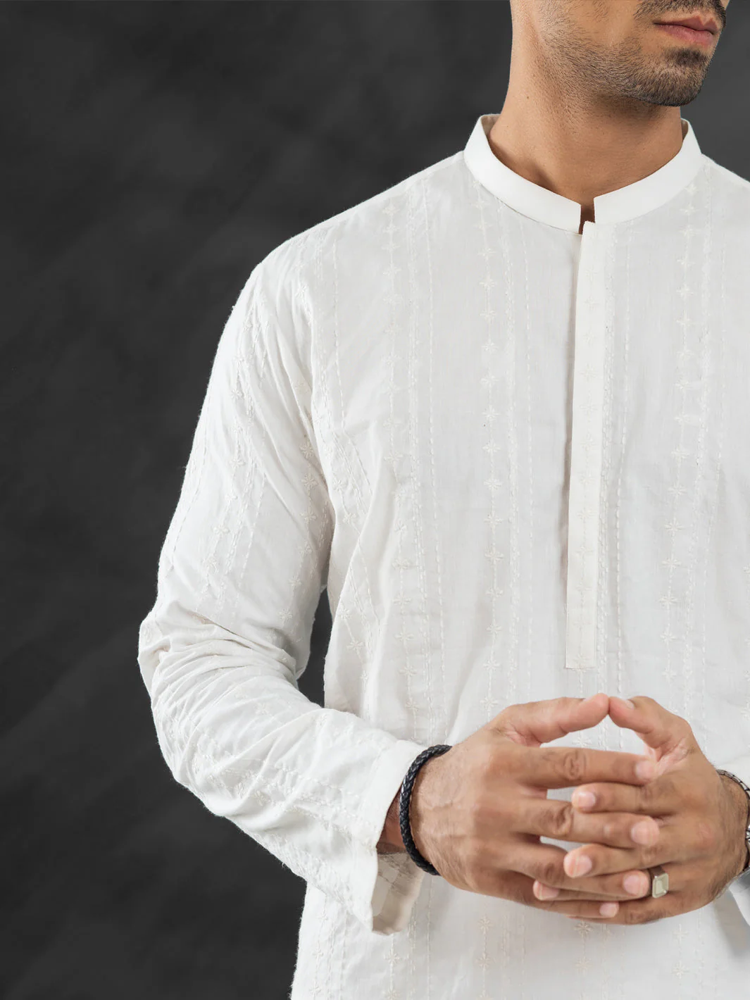 White Cotton Kurta - AL-K-1171A - Image 6