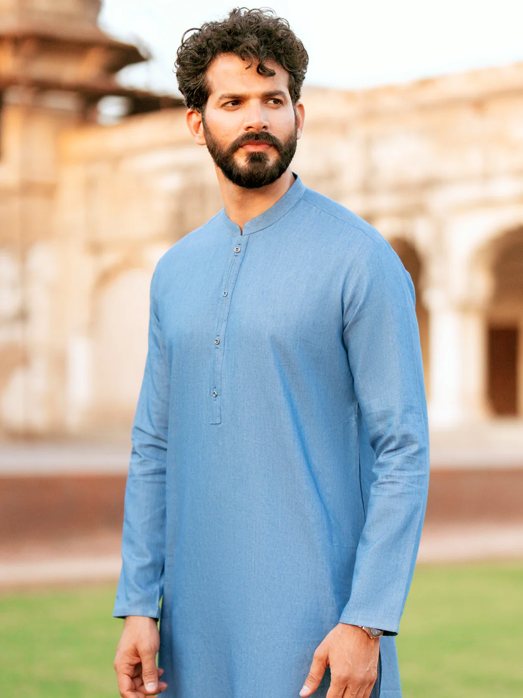 Denim Blue Blended Kurta - AL-K-1172 - Image 2