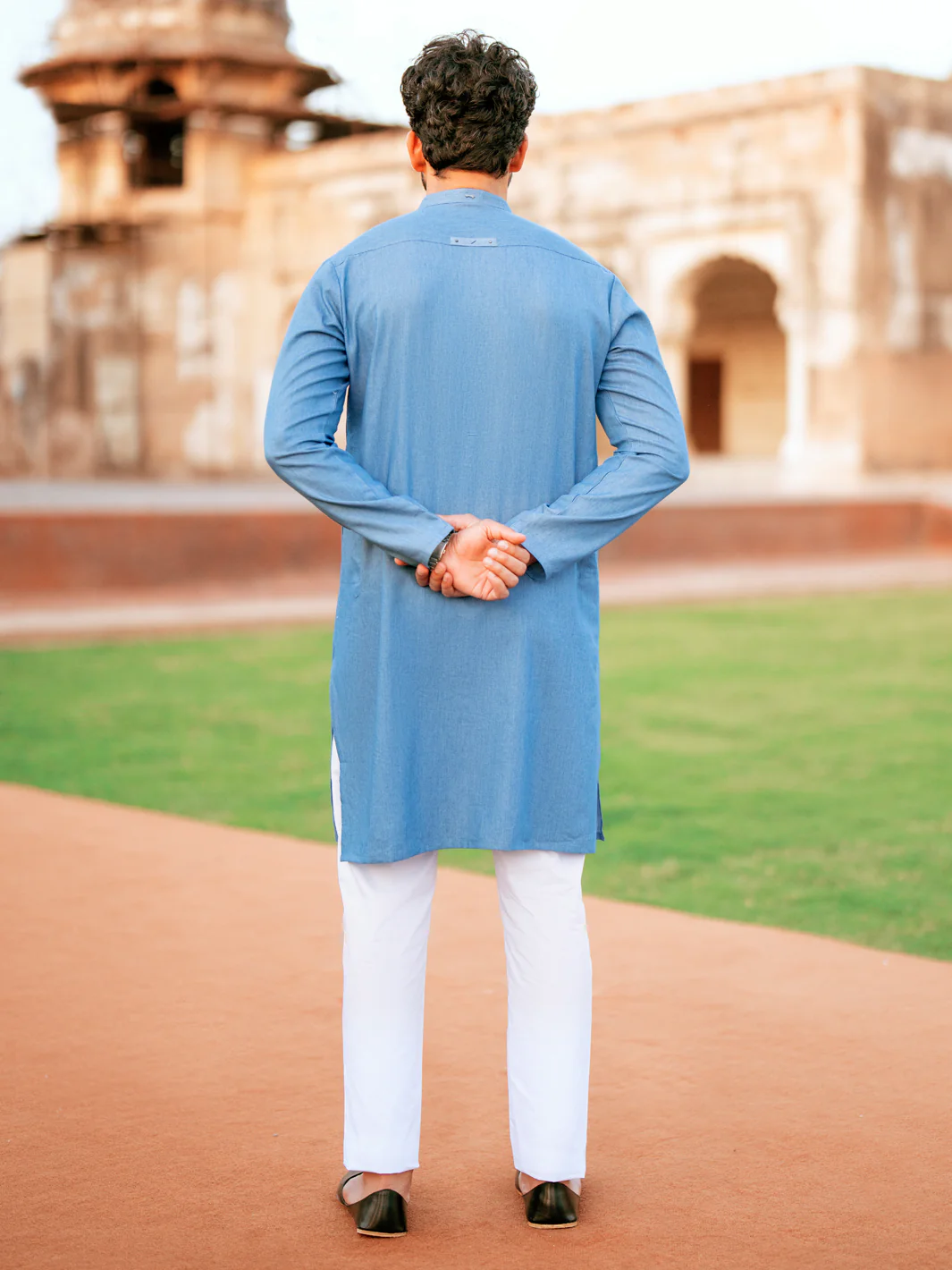 Denim Blue Blended Kurta - AL-K-1172 - Image 3