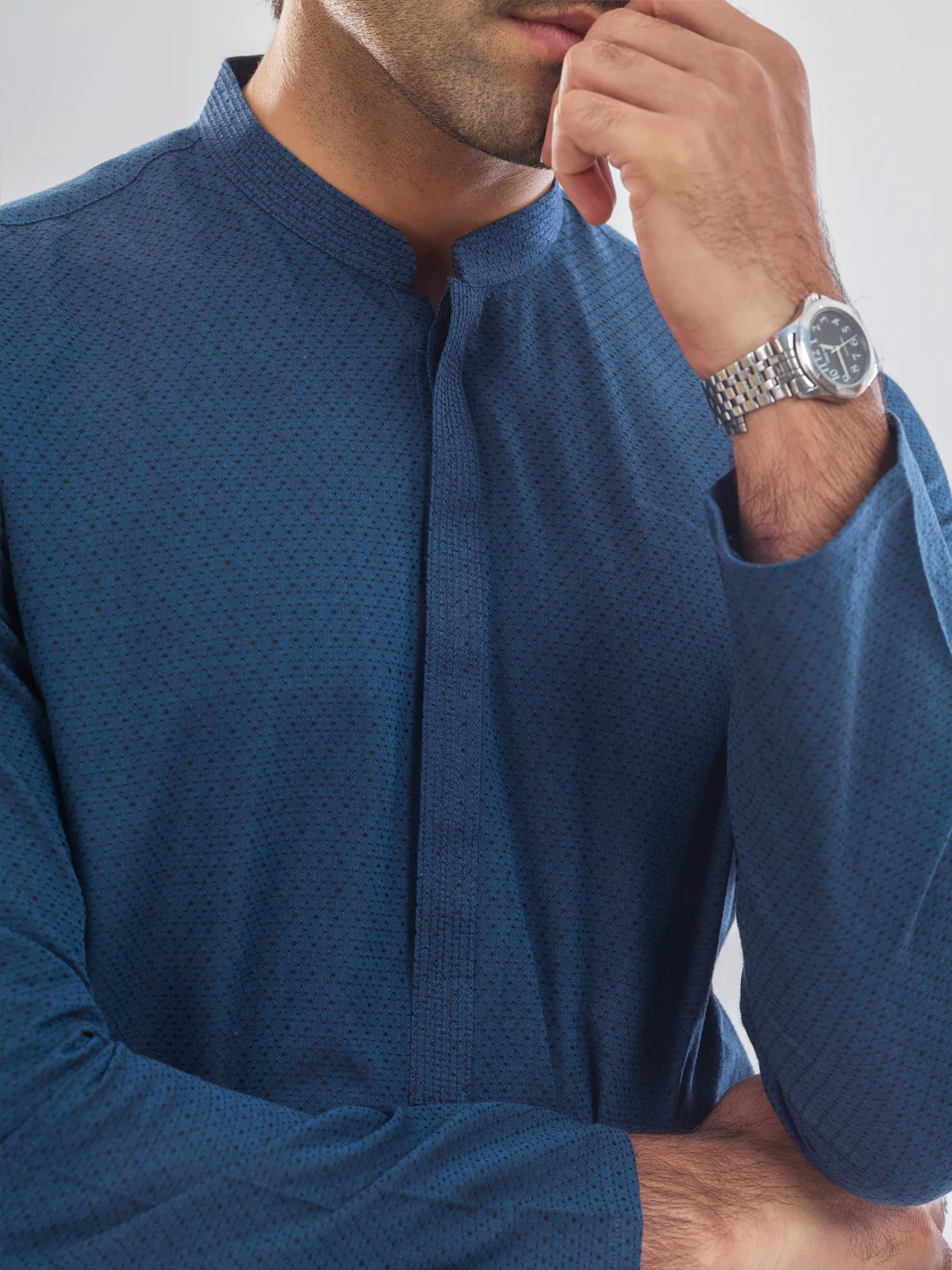 Blue Cotton Kurta - AL-K-1176 - Image 3