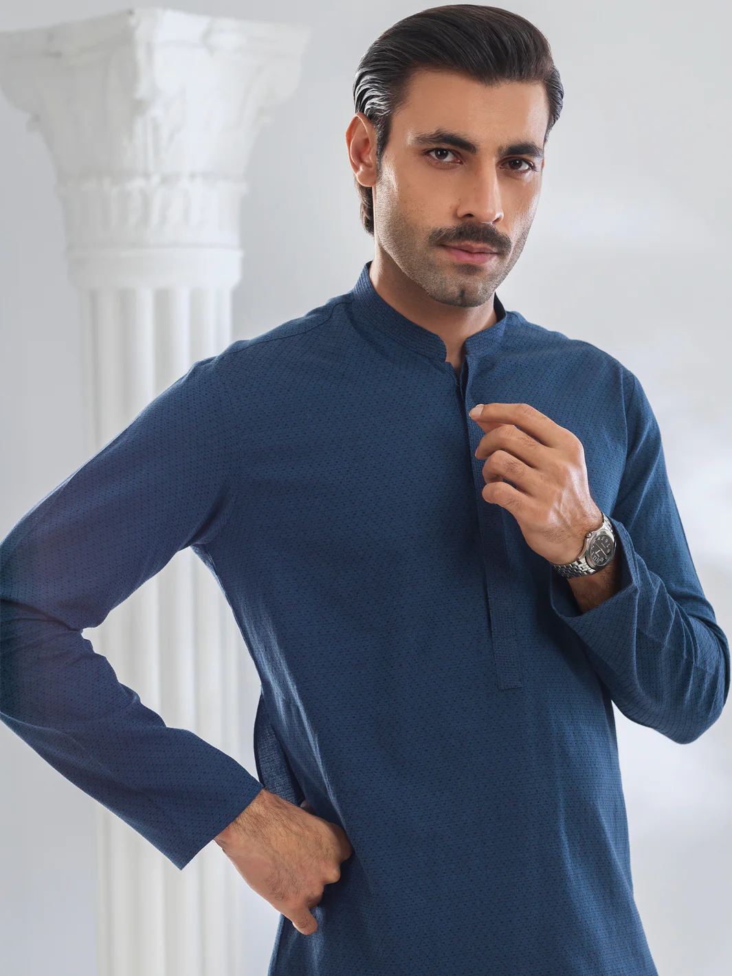 Blue Cotton Kurta - AL-K-1176A - Image 3