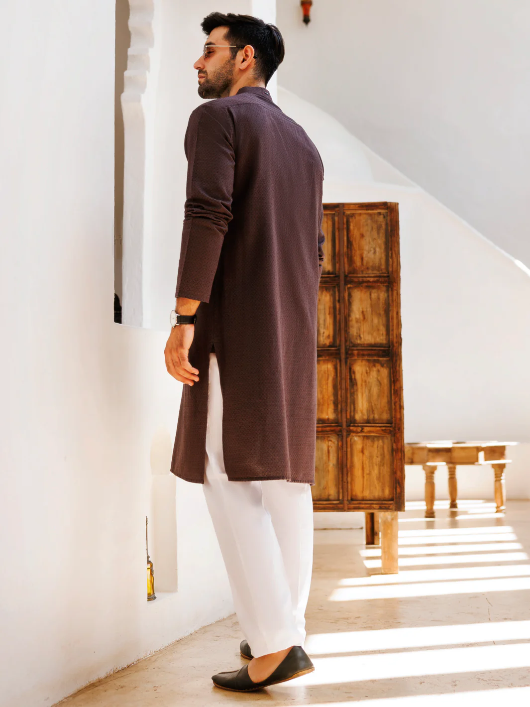 Dark Brown Cotton Kurta - AL-K-1177 - Image 3