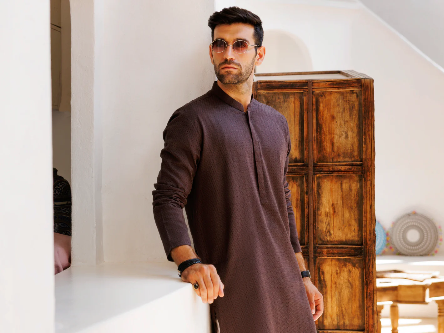 Dark Brown Cotton Kurta - AL-K-1177 - Image 4