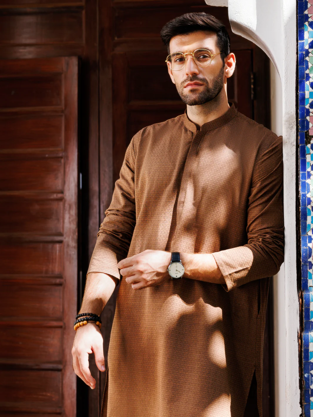 Brown Cotton Kurta - AL-K-1178 - Image 2