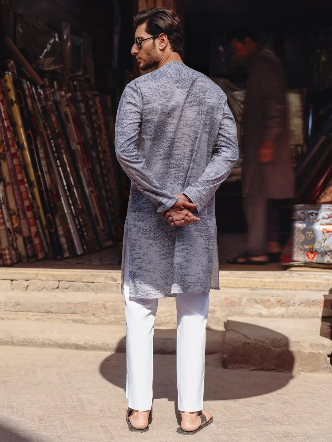 Grey Cotton Kurta - AL-K-1186 - Image 5