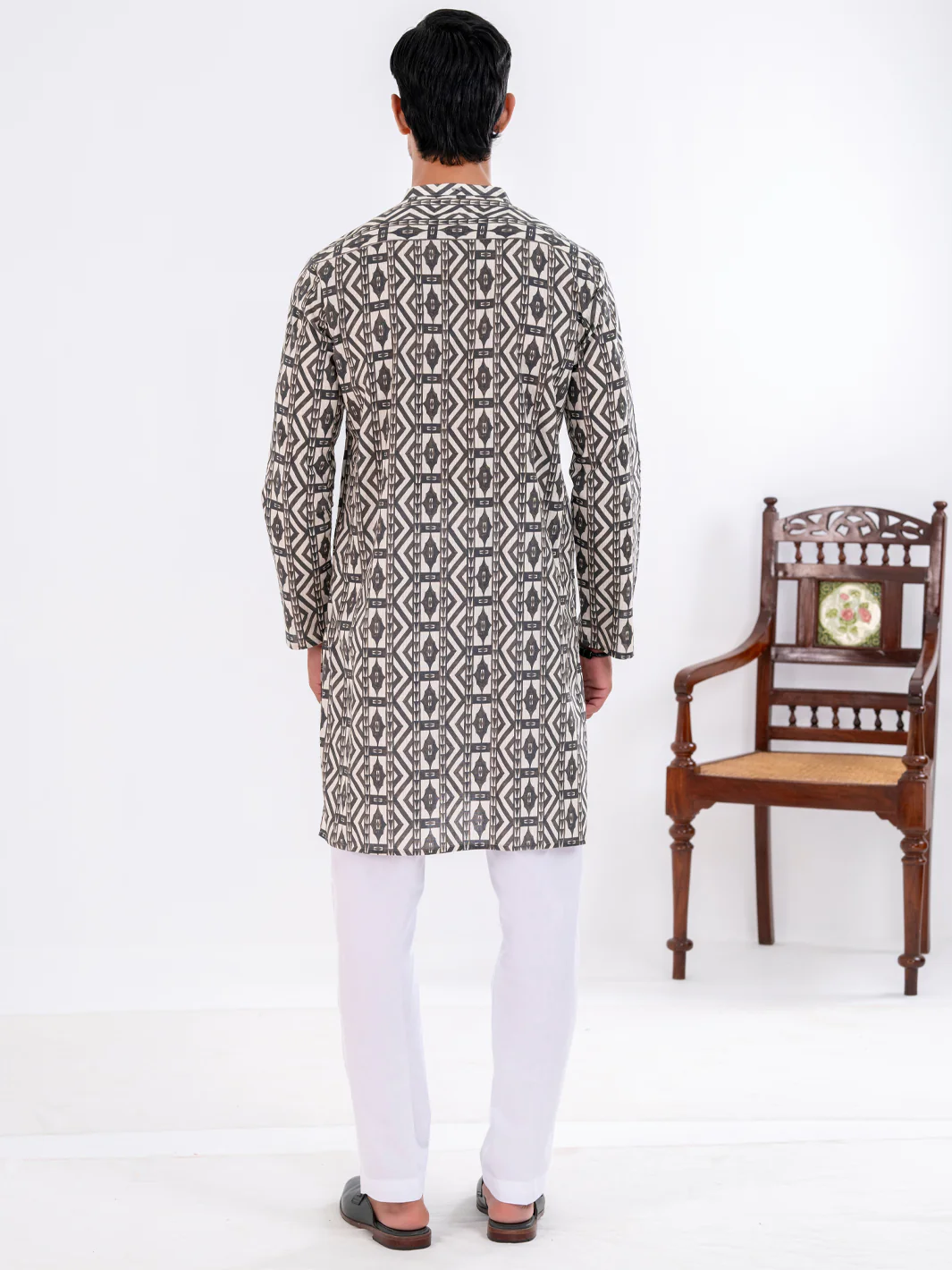 Black Cotton Kurta - AL-K-1190 - Image 2