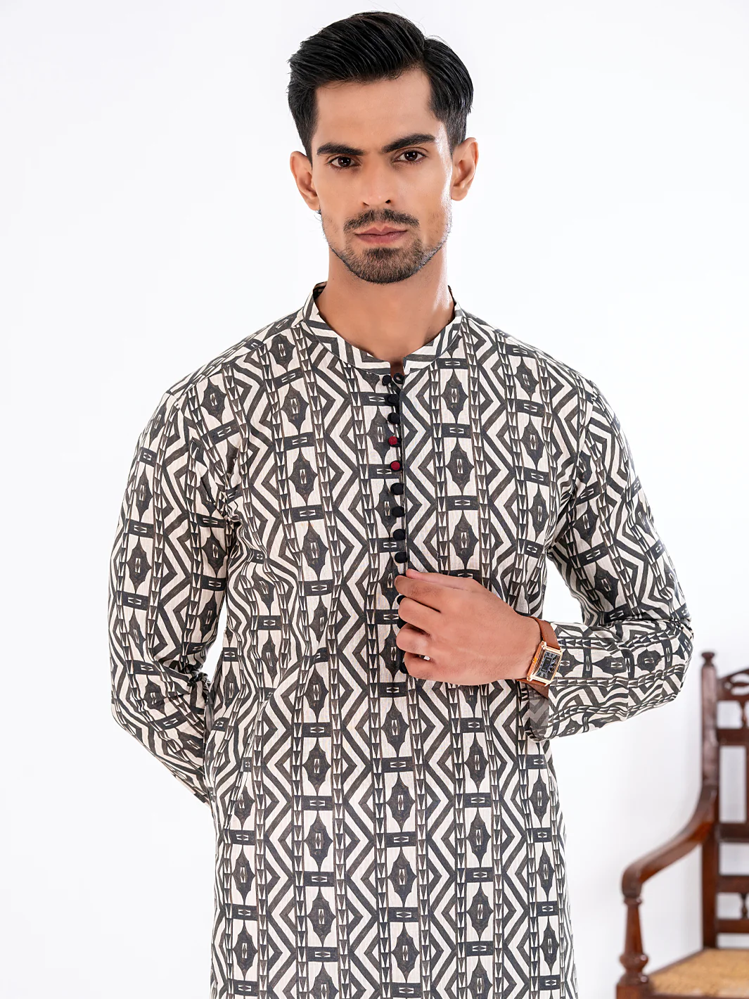 Black Cotton Kurta - AL-K-1190 - Image 3