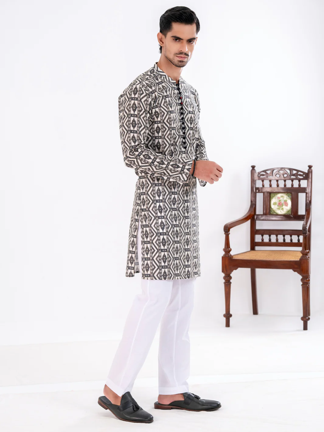 Black Cotton Kurta - AL-K-1190 - Image 4