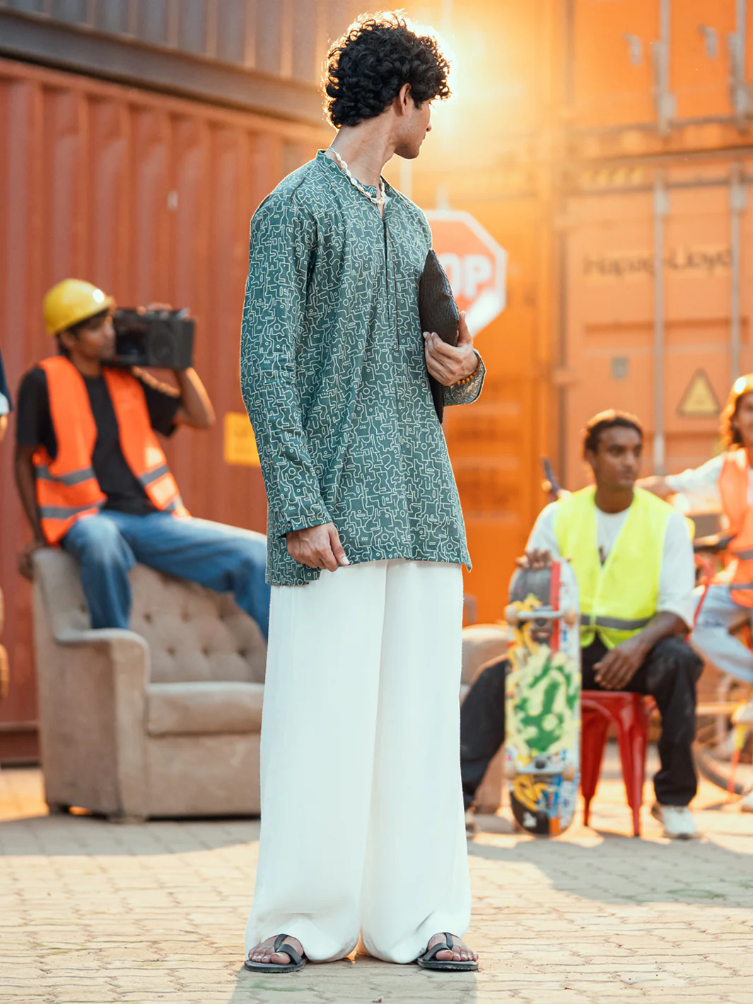 Green Cotton Plain Kurta - AL-K-1191 - Image 3