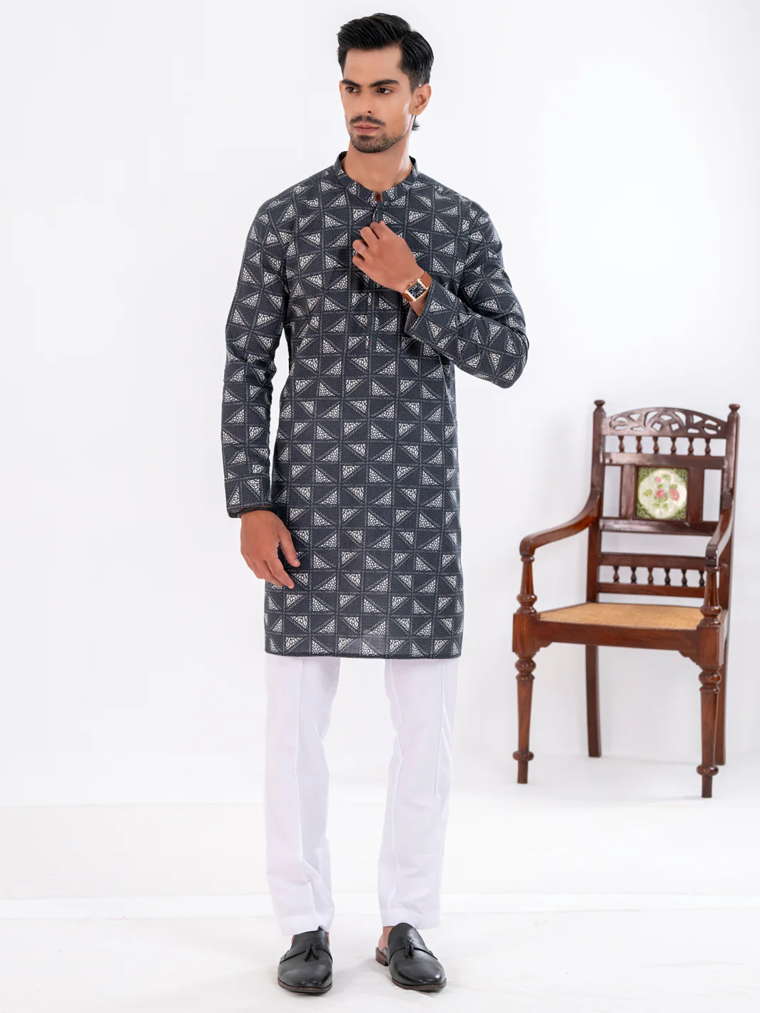 Black Cotton Kurta - AL-K-1195