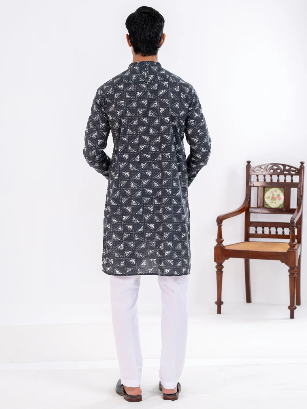 Black Cotton Kurta - AL-K-1195 - Image 2