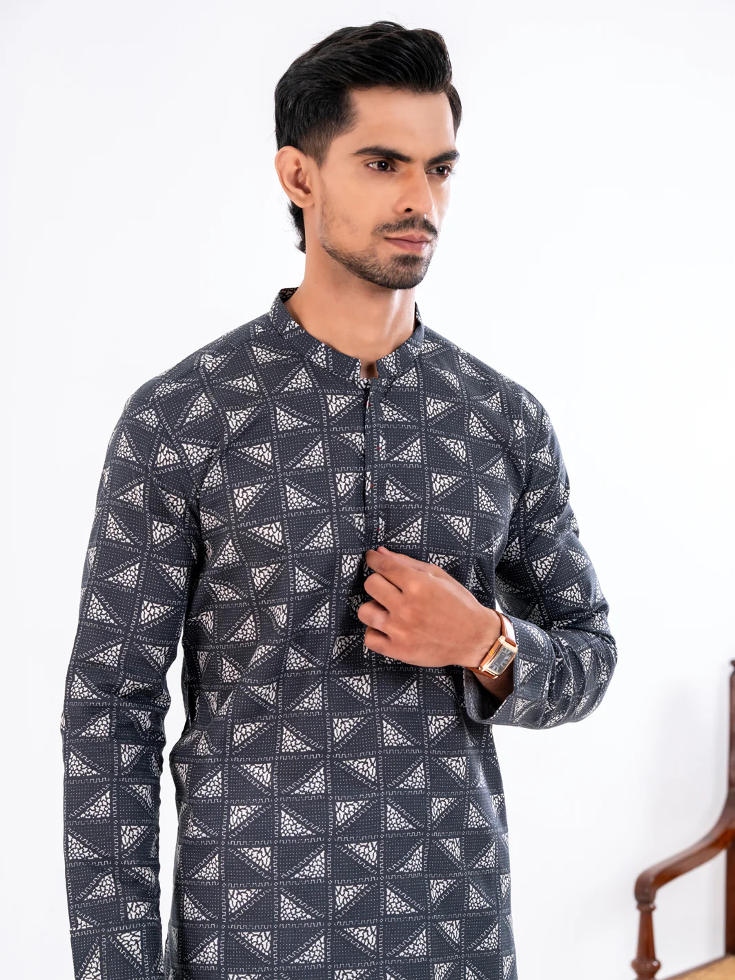 Black Cotton Kurta - AL-K-1195 - Image 3