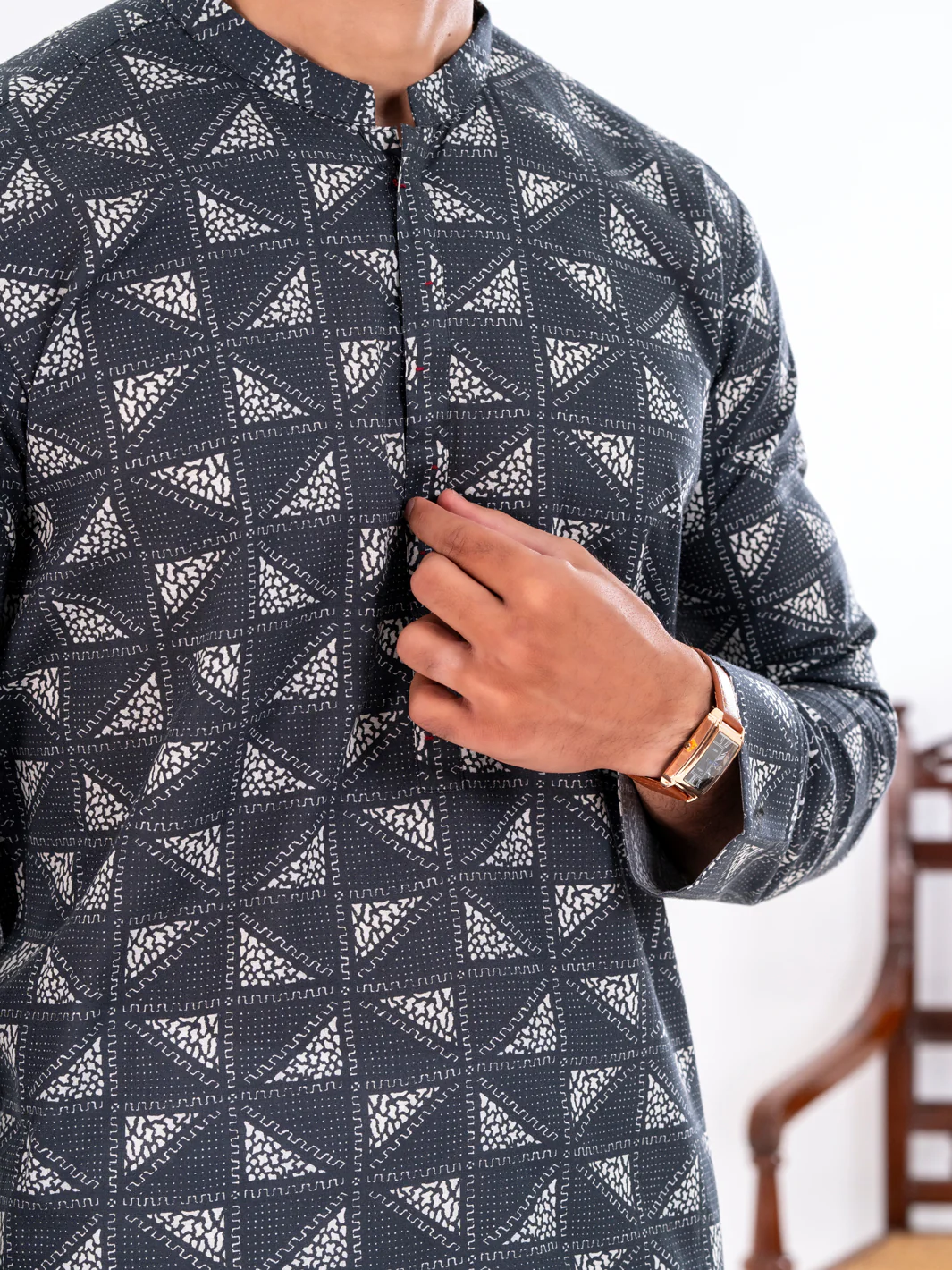 Black Cotton Kurta - AL-K-1195 - Image 4