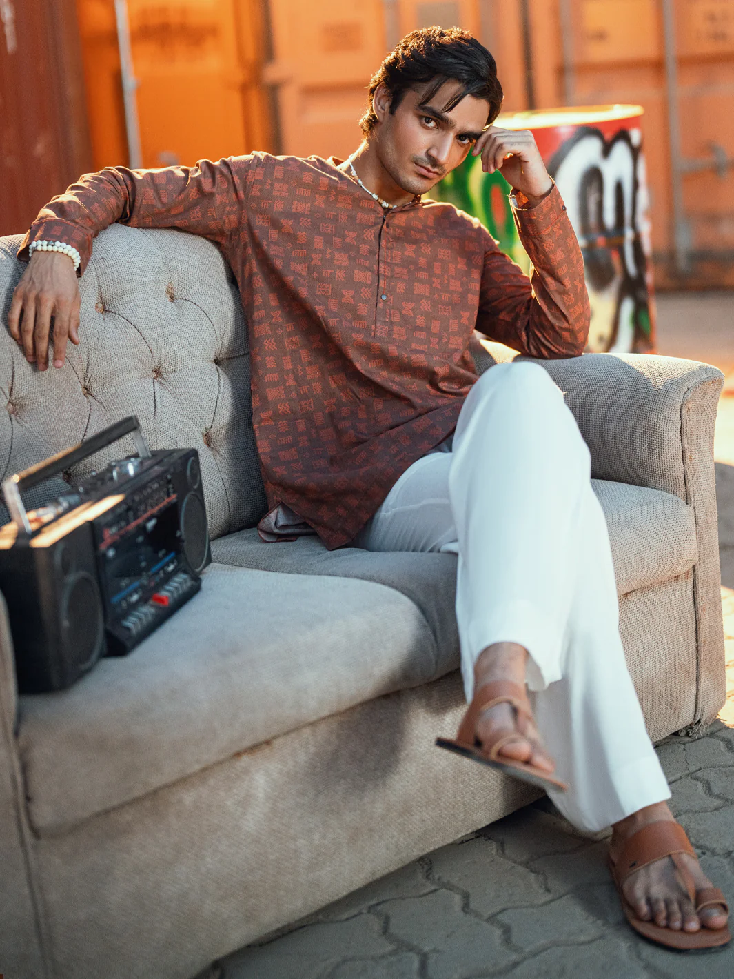 Brown Cotton Plain Kurta - AL-K-1197 - Image 3