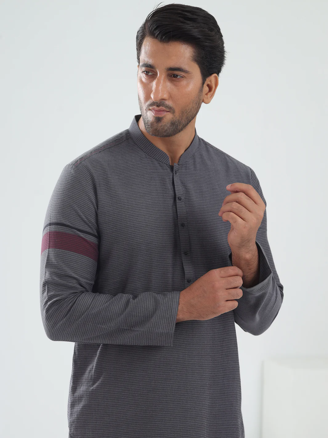 Grey Cotton Kurta - AL-K-1202 - Image 2