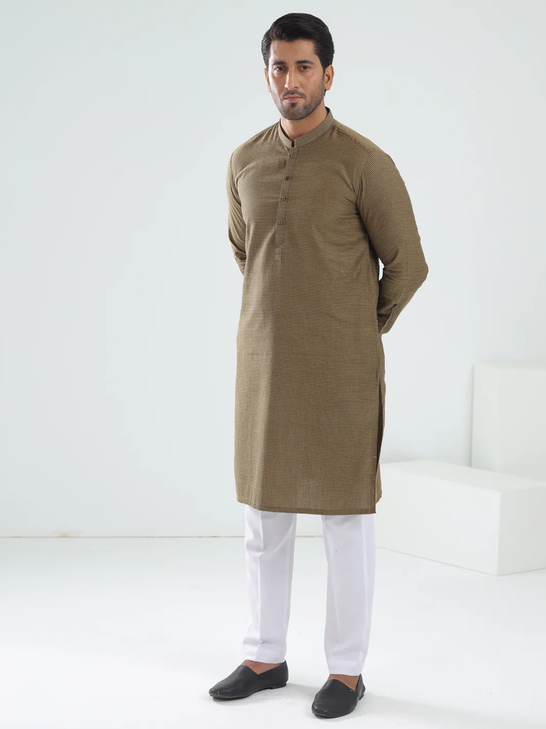 Mustard Cotton Kurta - AL-K-1203 - Image 3