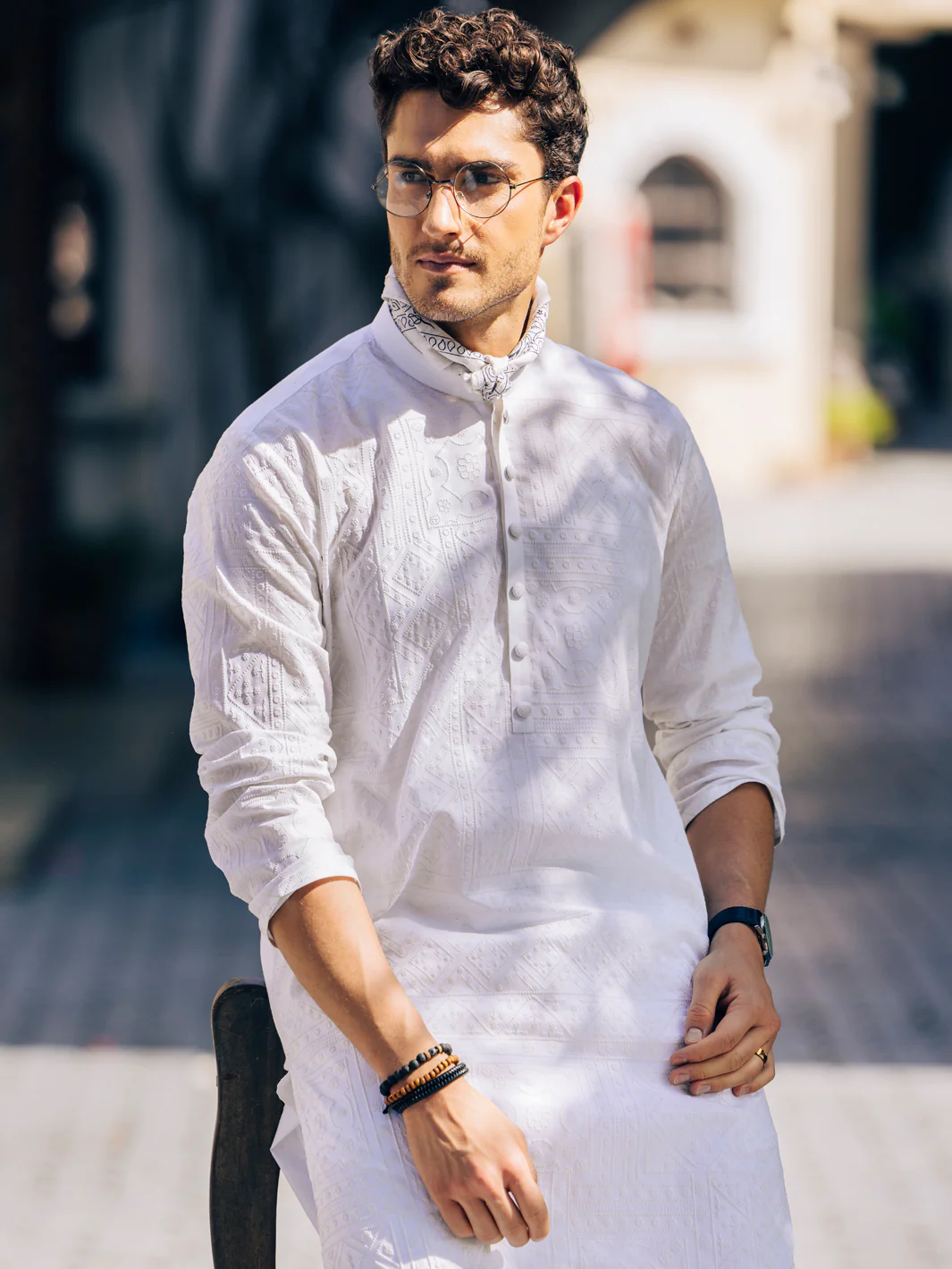 White Cotton Kurta - AL-K-1205A - Image 2