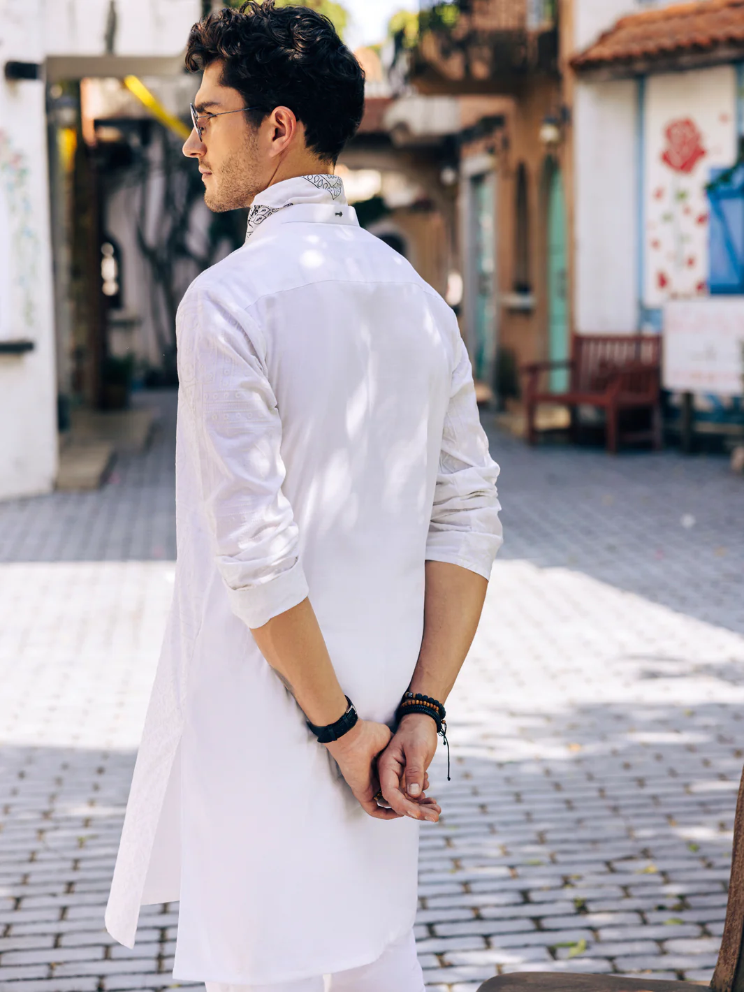 White Cotton Kurta - AL-K-1205A - Image 3