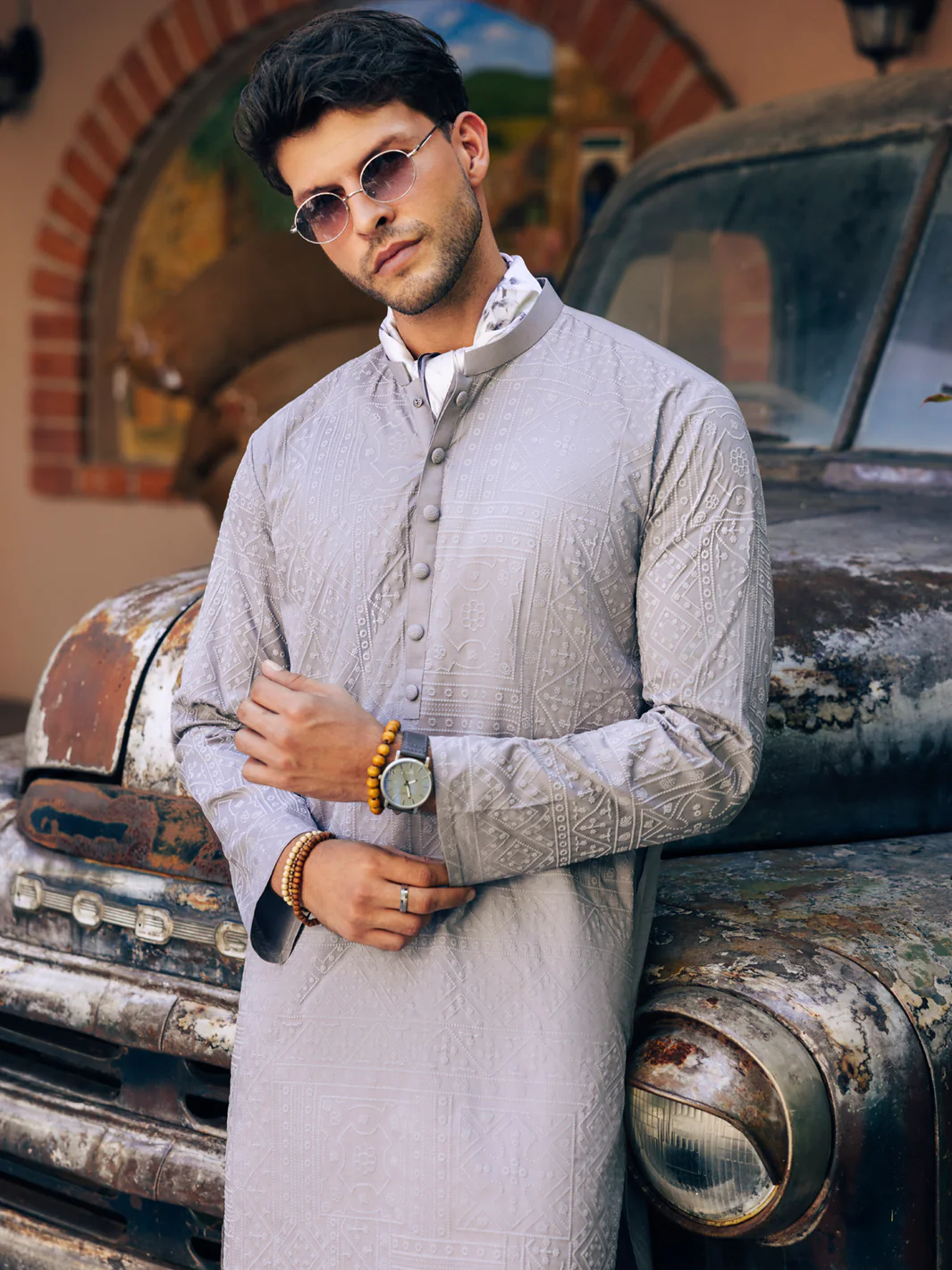Grey Cotton Kurta - AL-K-1205B - Image 2