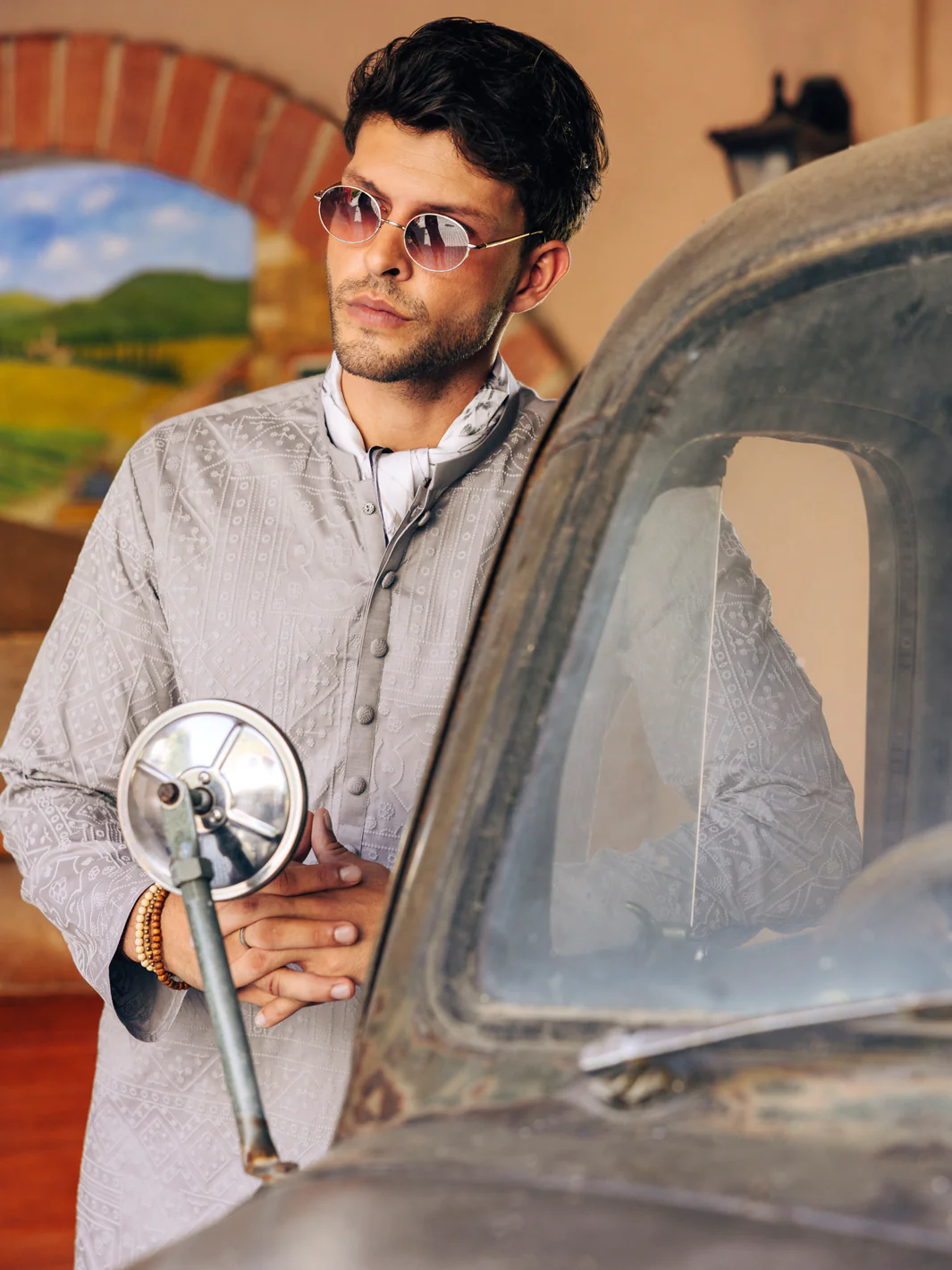 Grey Cotton Kurta - AL-K-1205B - Image 4