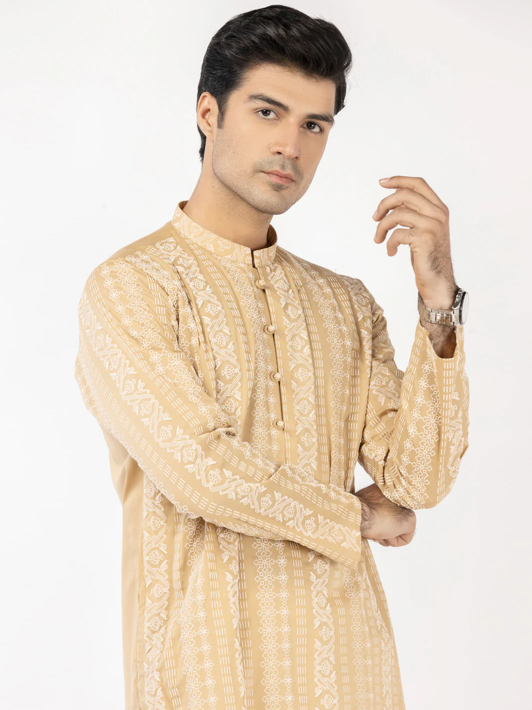 Beige Cotton Kurta - AL-K-1206A - Image 3