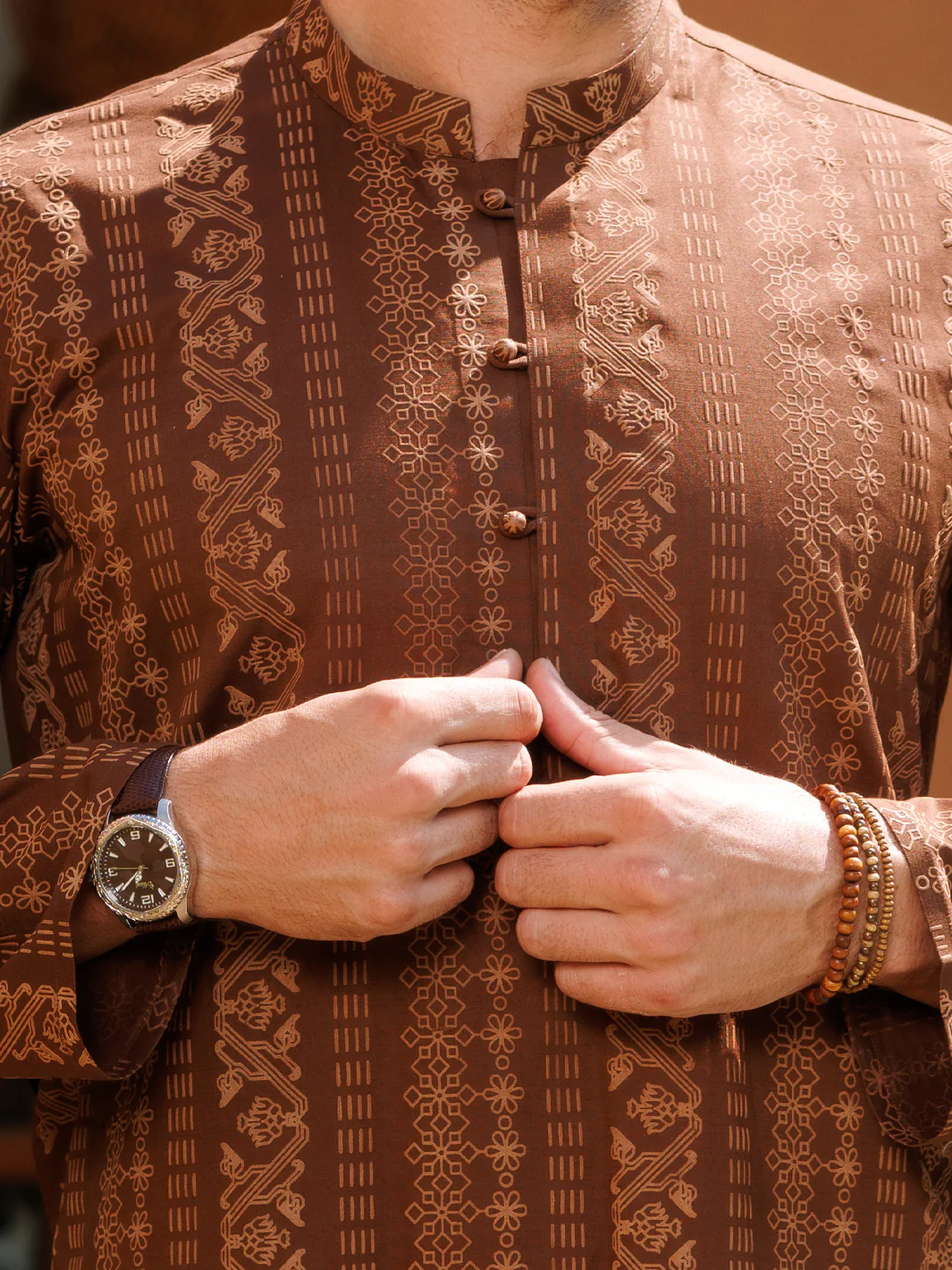Brown Cotton Kurta - AL-K-1206B - Image 3