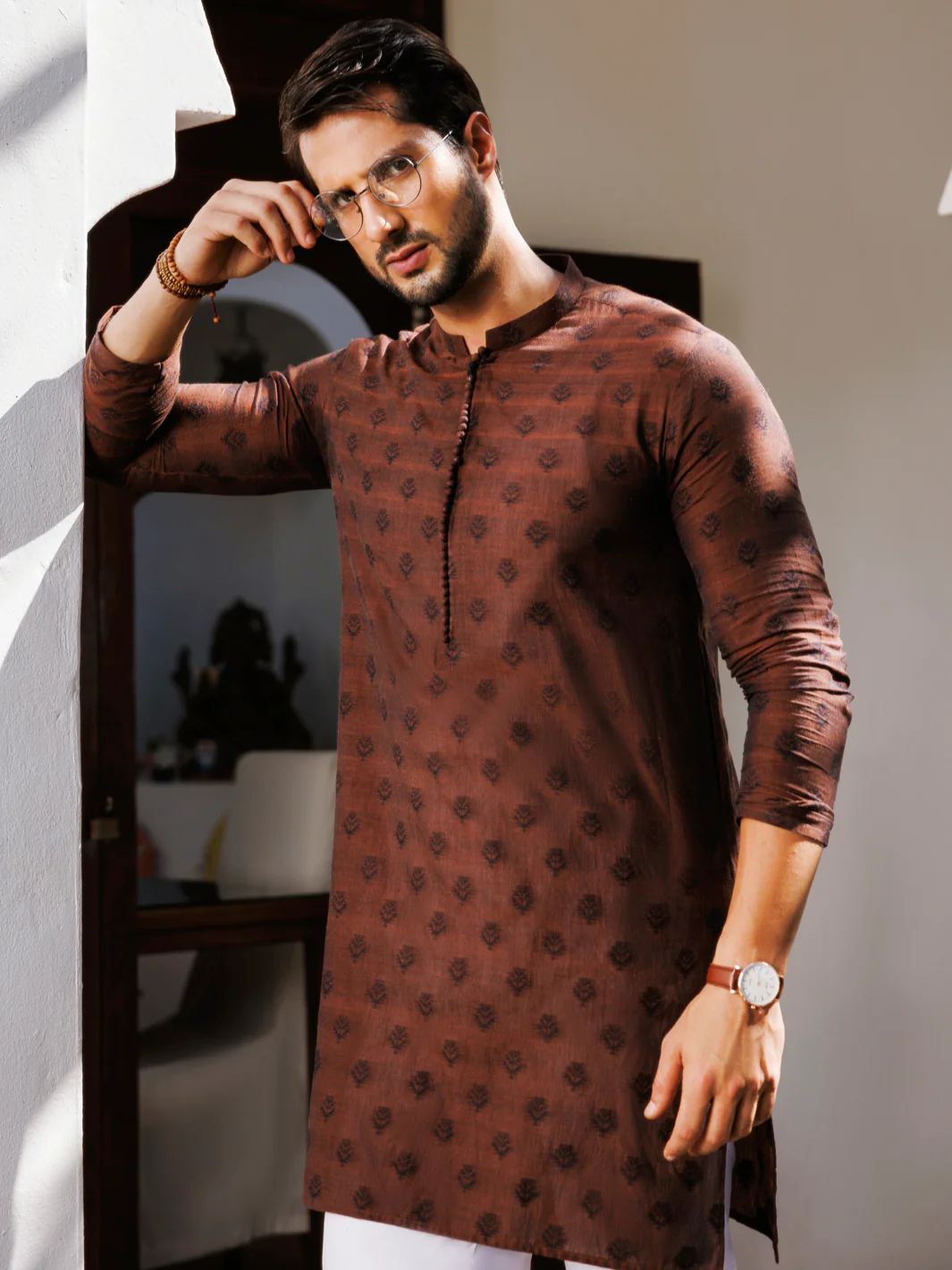 Brown Cotton Kurta - AL-K-1231 - Image 2