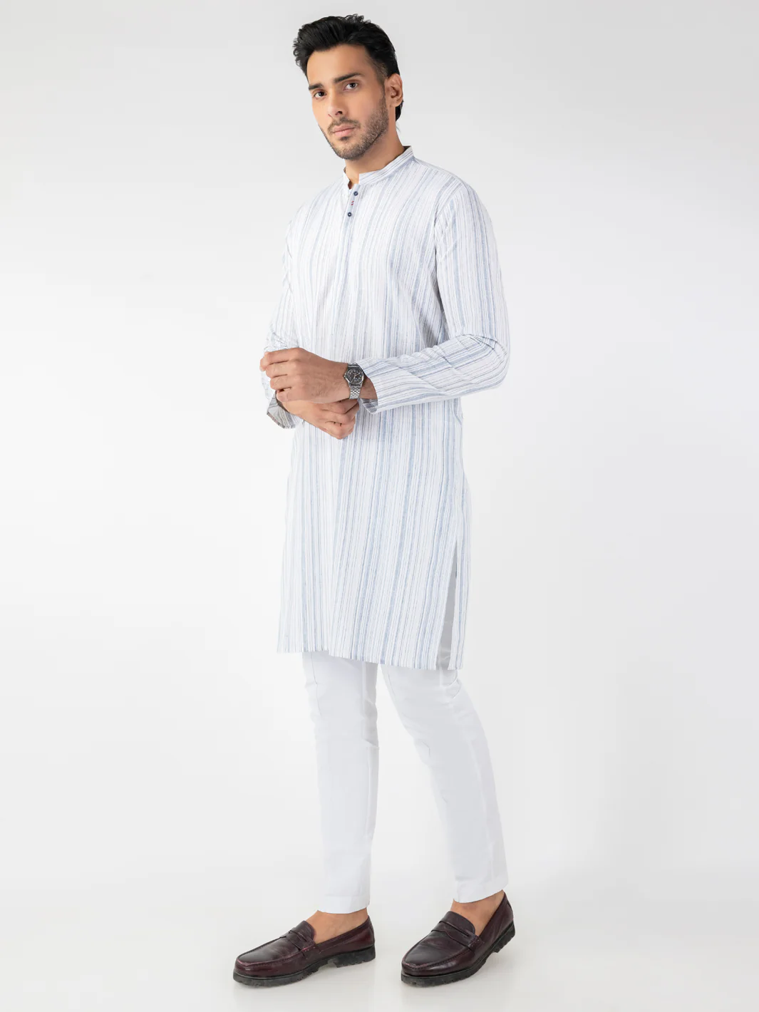 White Blended Kurta - AL-K-1244 - Image 3