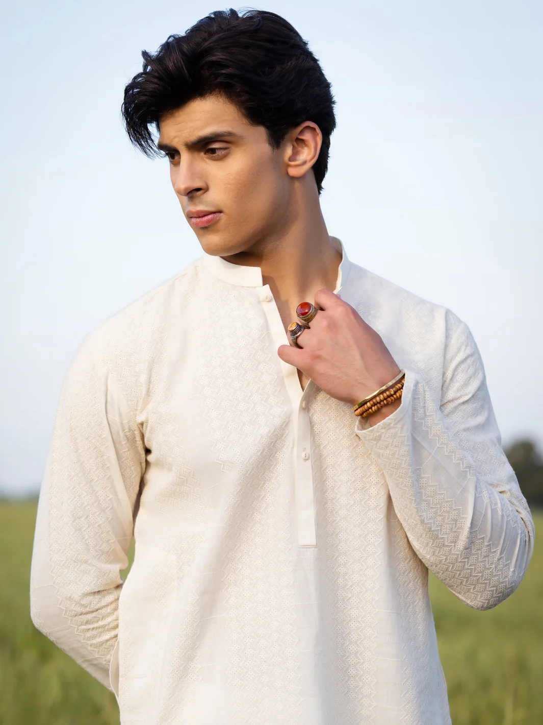 Cream Cotton Kurta - AL-K-1255A - Image 2