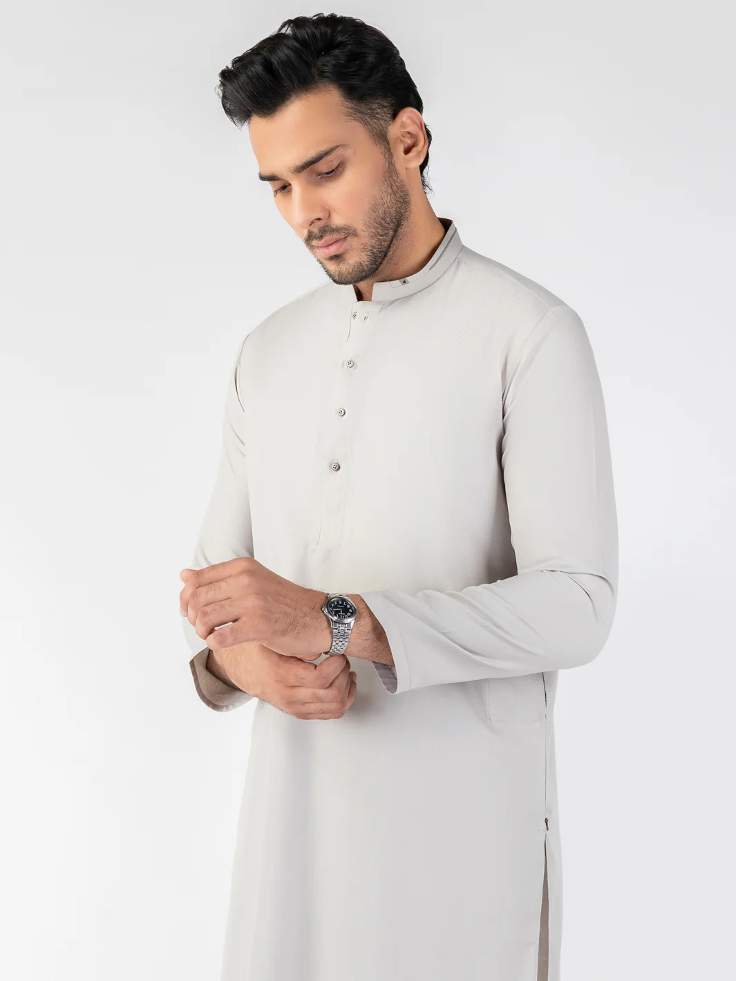 Light Grey Blended Kurta - AL-K-1261 - Image 2