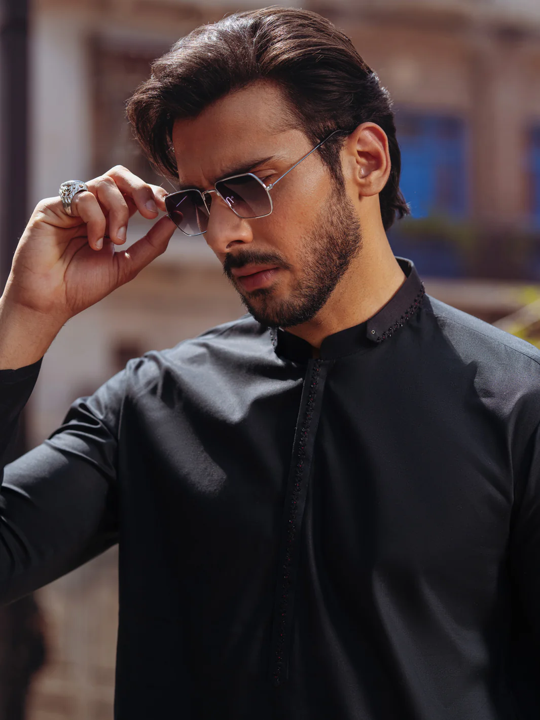 Black Cotton Kurta - AL-K-1264B - Image 4