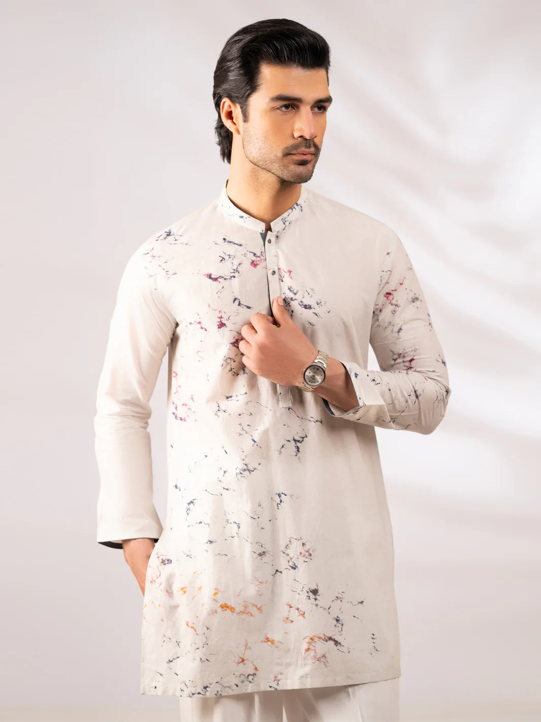 Sky Blue Cotton Kurta - AL-K-1284 - Image 2