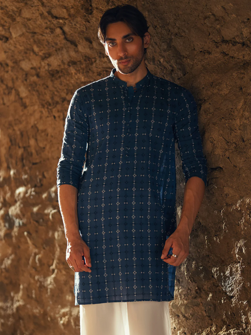 Blue Cotton Semi-Formal Kurta - AL-K-1287 - Image 2