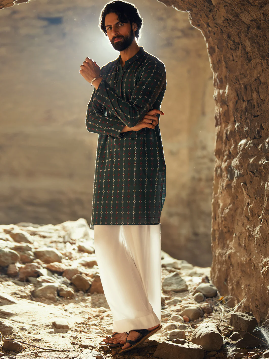 Green Cotton Semi-Formal Kurta - AL-K-1288